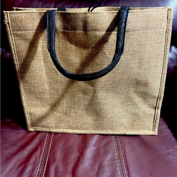 Brown Medium Burlap Tote Bag - Picture 4 of 9